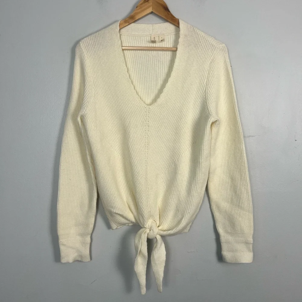 Moth for Anthropologie Freeport ribbed tie sweater in cream size small - Picture 3 of 9
